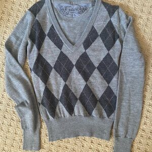 Gray Argyle V-Neck Sweater